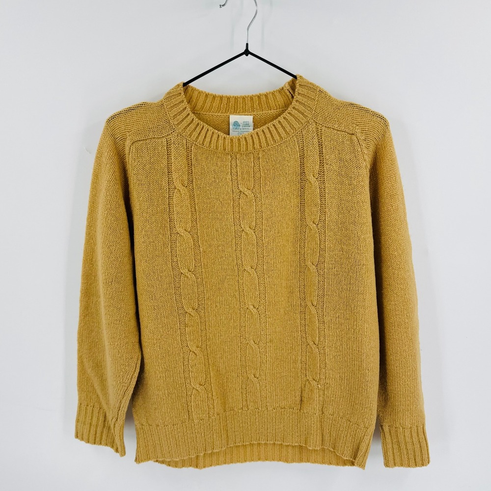 Vintage Pure Virgin Wool Cable Knit Sweater Womens 38 Tan USA Made Heritage